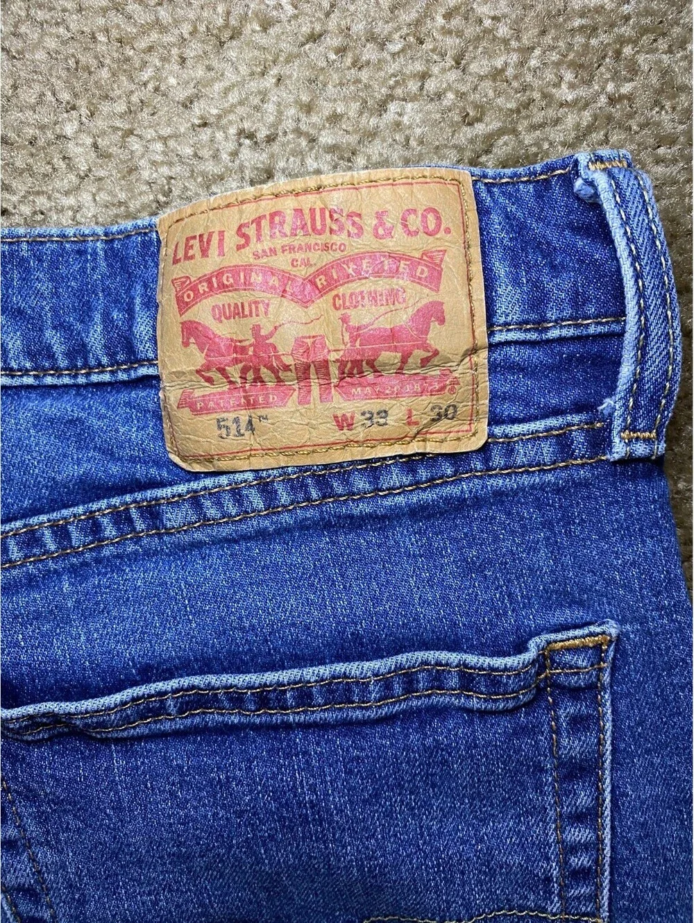 Levi's 514 Jeans Mens 33x30 Blue Denim Cotton Mid Rise Medium Wash Straight Leg